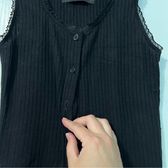 Reformation Black Ruffle Ribbed Cropped Tank Top - Picture 3 of 6